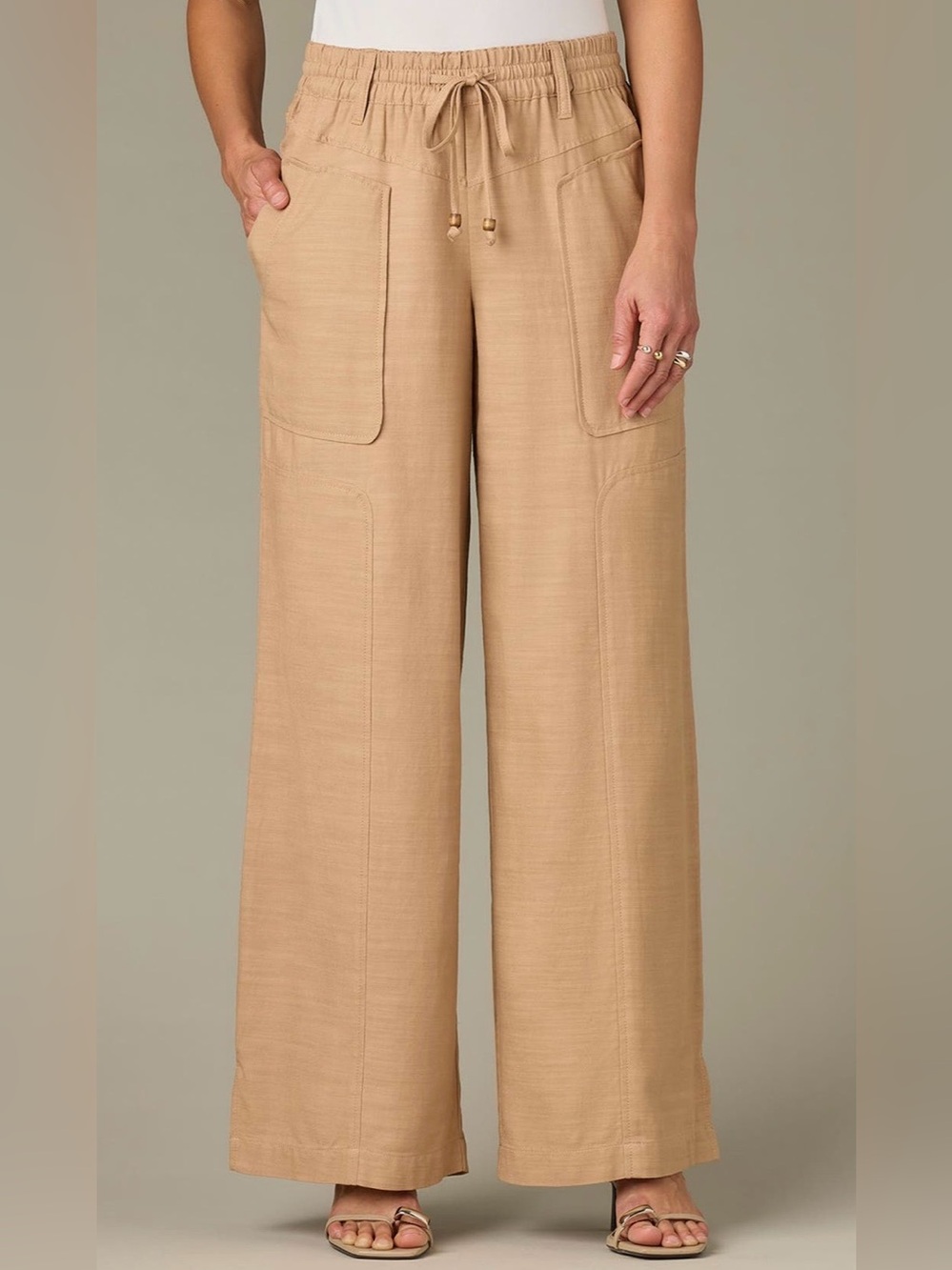 Wit and Wisdon Wide-Leg Drawstring Pants - Tan